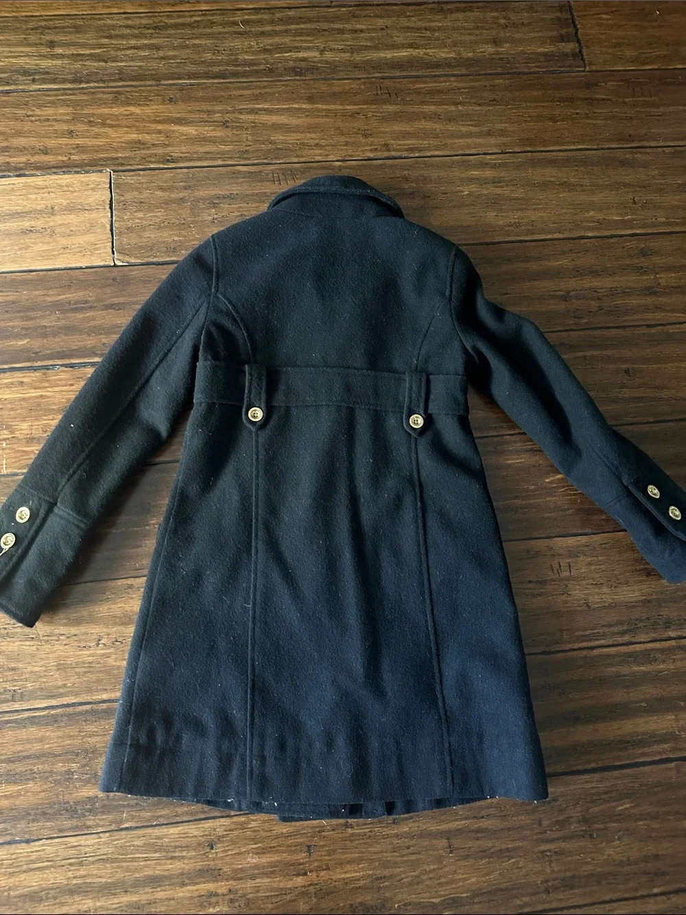 GAP Black Double-Breasted Pea Coat with Gold Buttons